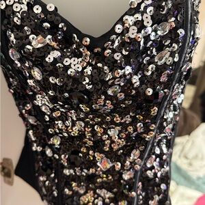 Sequin Embellished Black Crop Top